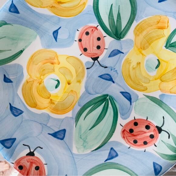 VINTAGE Set/ 4 Dinner Dining Plates Yellow Blue Floral Design Y2K 90s Painted - Picture 7 of 7